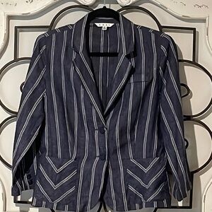 EUC CABI 100% LINEN BLAZER NATUCIAL CHAMBRAY BLAZER SIZE 8
